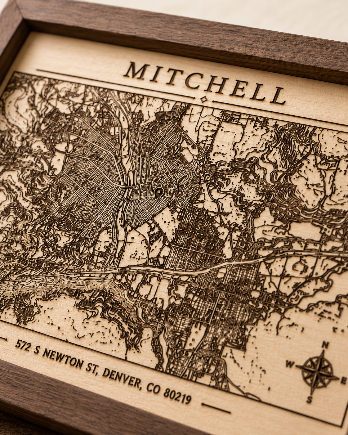 Custom Engraved Topographic Map Sign | Personalized Family Name & Address Wood Wall Art
