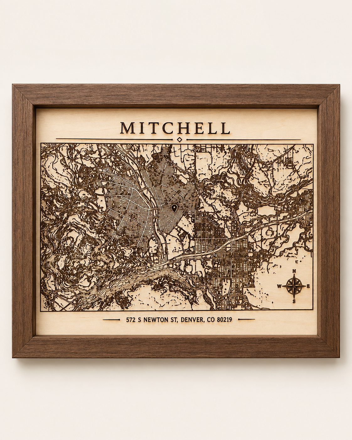 Custom Engraved Topographic Map Sign | Personalized Family Name & Address Wood Wall Art