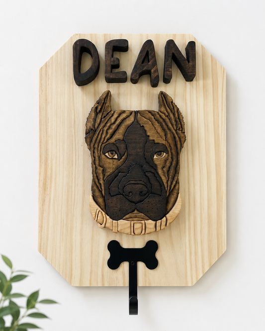 The Pet Legacy Leash Holder | Stained Wood Custom Pet Portrait Hook