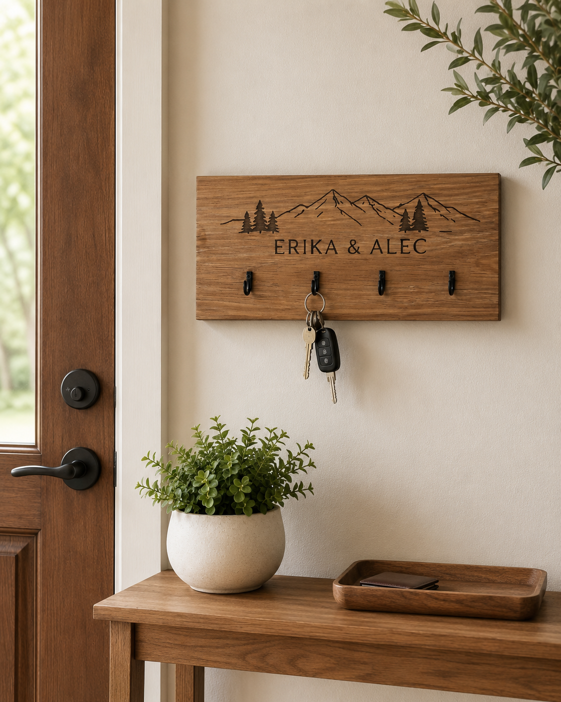 The Mountain Hearth Key Holder | Personalized Rosewood Wall Key Rack